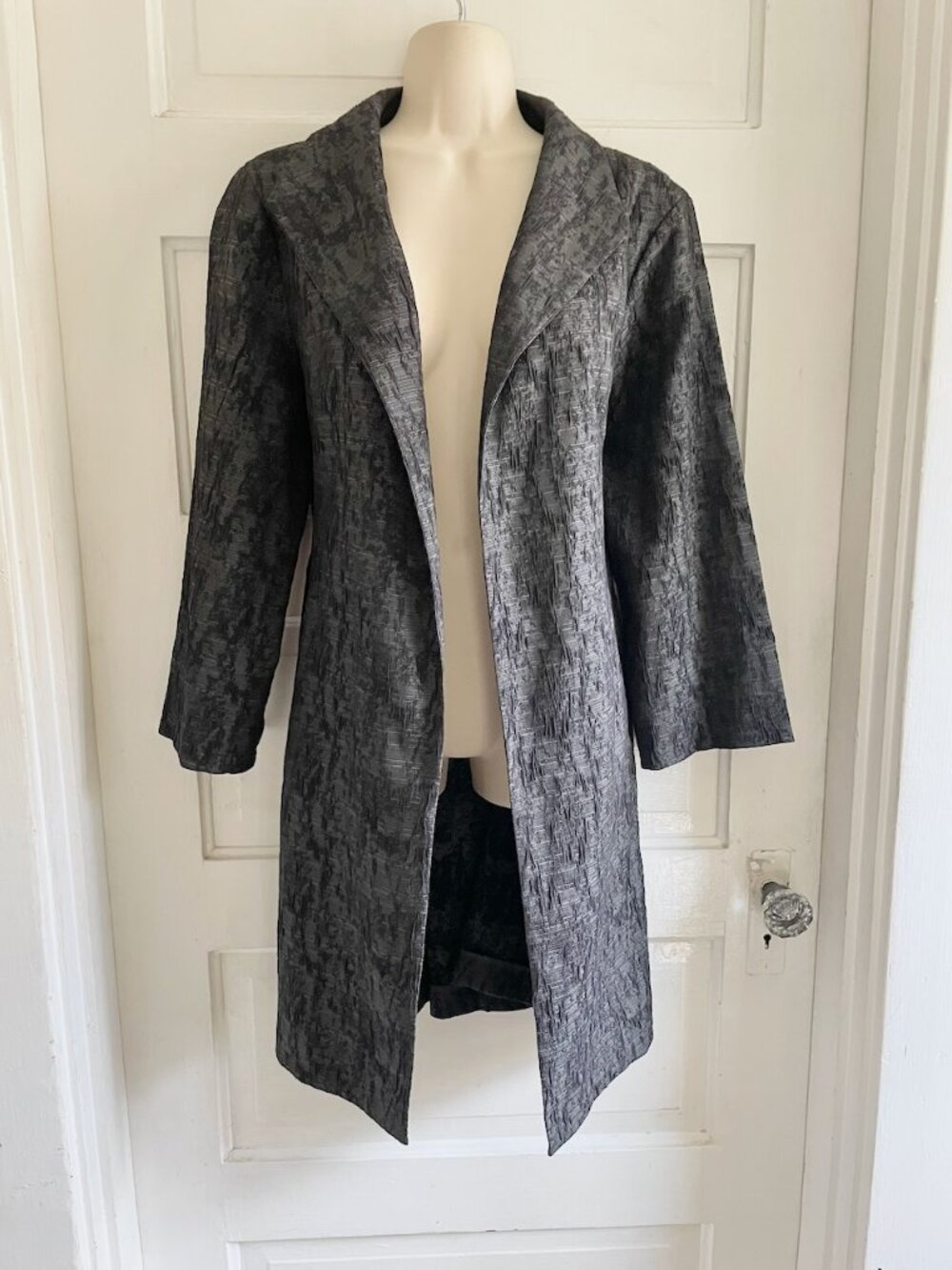 Eileen Fisher Black Textured Open Long Line Jacket Duster M *Runs L